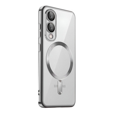 Husa Luxury Tip MagSafe cu protectie pentru camere, compatibila cu Samsung Galaxy S25 Edge, Argintiu