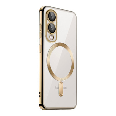 Husa Luxury Tip MagSafe cu protectie pentru camere, compatibila cu Samsung Galaxy S25 Edge, Auriu