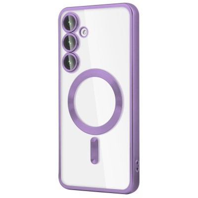 Husa Luxury tip MagSafe compatibila cu Samsung Galaxy A55, protectie camera, Margini colorate, Mov