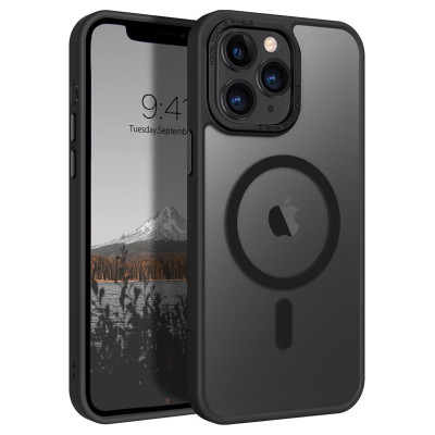 Husa Magnetica din Silicon Matte Transparent compatibila cu Apple iPhone 14 Pro Max - Negru