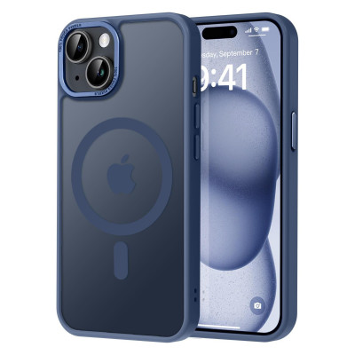 Husa Magnetica din Silicon Matte Transparent compatibila cu Apple iPhone 15 - Navy Blue