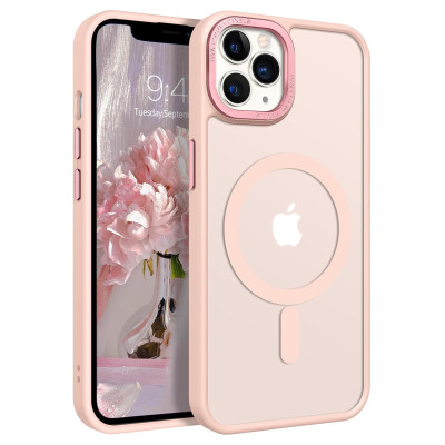 Husa Magnetica din Silicon Matte Transparent compatibila cu Apple iPhone 15 Pro Max - Roz
