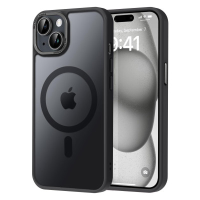 Husa Magnetica din Silicon Matte Transparent compatibila cu Apple iPhone 16 - Negru