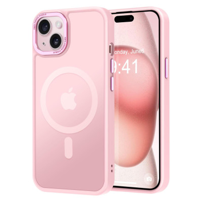 Husa Magnetica din Silicon Matte Transparent compatibila cu Apple iPhone 16 - Roz