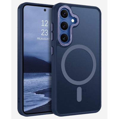 Husa Magnetica din Silicon Matte Transparent compatibila cu Samsung Galaxy S25 Plus - Navy Blue