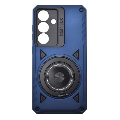 Husa Hibrida din Policarbonat cu Inel Rotativ Magnetic pentru Samsung Galaxy S25, Albastru