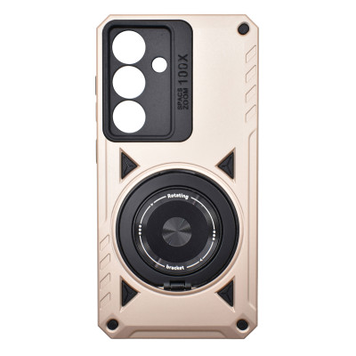 Husa Hibrida din Policarbonat cu Inel Rotativ Magnetic pentru Samsung Galaxy S25, Auriu