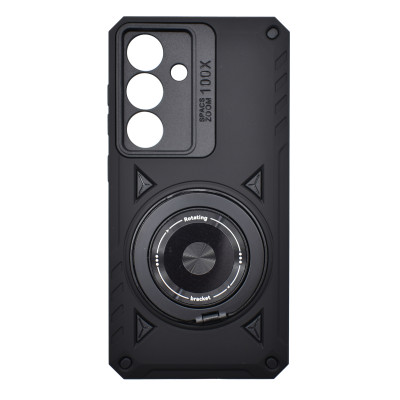 Husa Hibrida din Policarbonat cu Inel Rotativ Magnetic pentru Samsung Galaxy S25, Negru