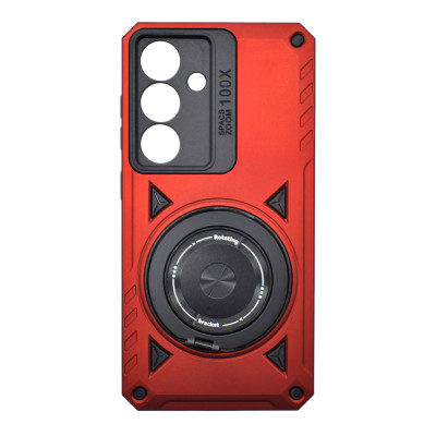 Husa Hibrida din Policarbonat cu Inel Rotativ Magnetic pentru Samsung Galaxy S25, Rosu