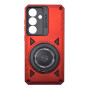 Husa Hibrida din Policarbonat cu Inel Rotativ Magnetic pentru Samsung Galaxy S25, Rosu