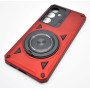 Husa Hibrida din Policarbonat cu Inel Rotativ Magnetic pentru Samsung Galaxy S25, Rosu