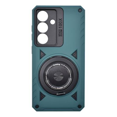 Husa Hibrida din Policarbonat cu Inel Rotativ Magnetic pentru Samsung Galaxy S25, Verde
