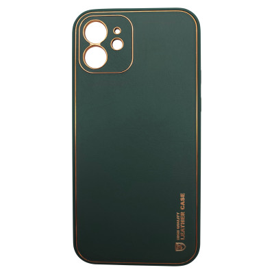 Husa eleganta din piele ecologica cu protectie de camera compatibila cu Apple iPhone 12 Verde inchis