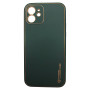 Husa eleganta din piele ecologica cu protectie de camera compatibila cu Apple iPhone 12 Verde inchis