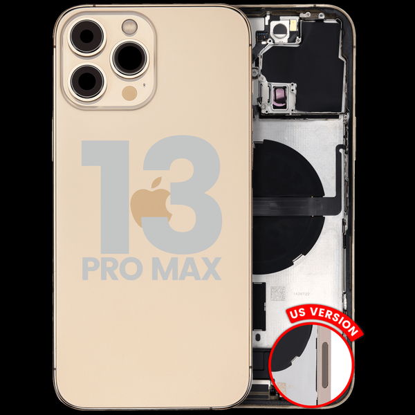 Apple iPhone 13 Pro Max · Back Housing W/ Charging Port Flex & Small Parts For iPhone 13 Pro Max (US Version) (Used OEM Pull: Grade A) (Gold)