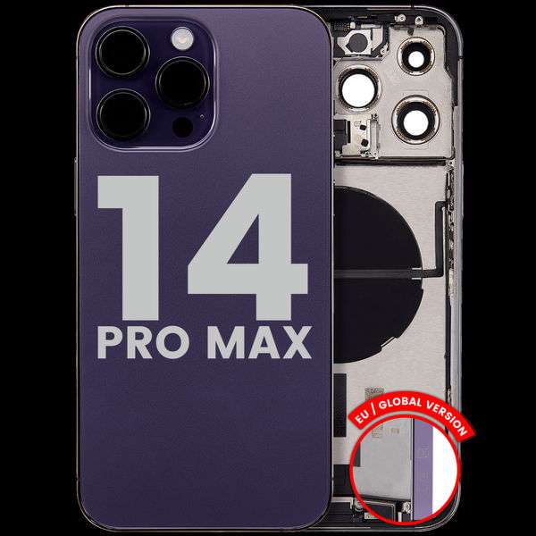 Apple iPhone 14 Pro Max · Back Housing W/ Charging Port Flex & Small Parts For iPhone 14 Pro Max (EU / Global Version) (Used OEM Pull: Grade B) (Deep Purple)