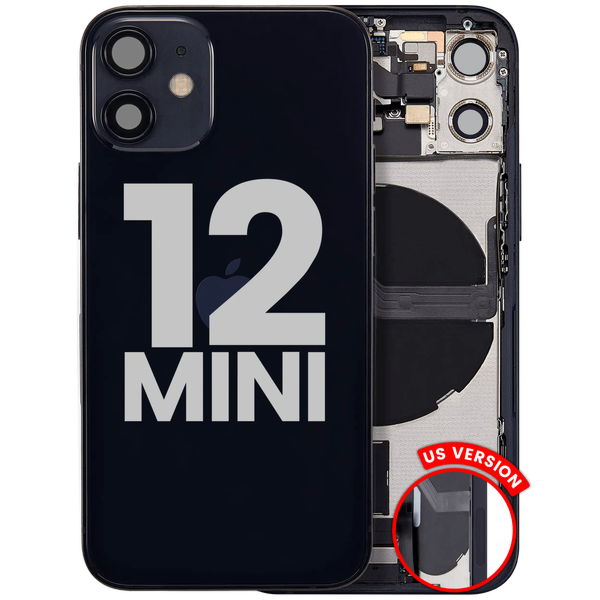Back Housing W/ Charging Port Flex & Small Parts For iPhone 12 Mini (US Version) (Used OEM Pull: Grade A) (Black)
