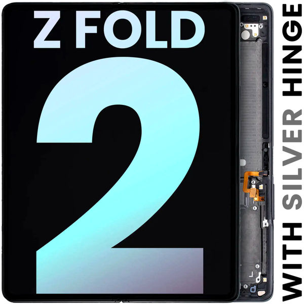 Samsung Galaxy Z Fold2 5G · Inner OLED Assembly With Frame For Samsung Galaxy Z Fold 2 5G (US & International) (Service Pack) (Mystic Black With Silver Hinge)