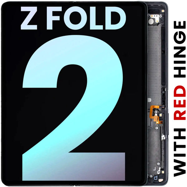 Samsung Galaxy Z Fold2 5G · Inner OLED Assembly With Frame For Samsung Galaxy Z Fold 2 5G (US & International) (Service Pack) (Mystic Black With Red Hinge)