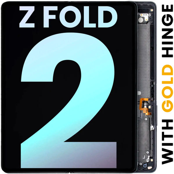 Samsung Galaxy Z Fold2 5G · Inner OLED Assembly With Frame For Samsung Galaxy Z Fold 2 5G (US & International) (Service Pack) (Mystic Black With Gold Hinge)